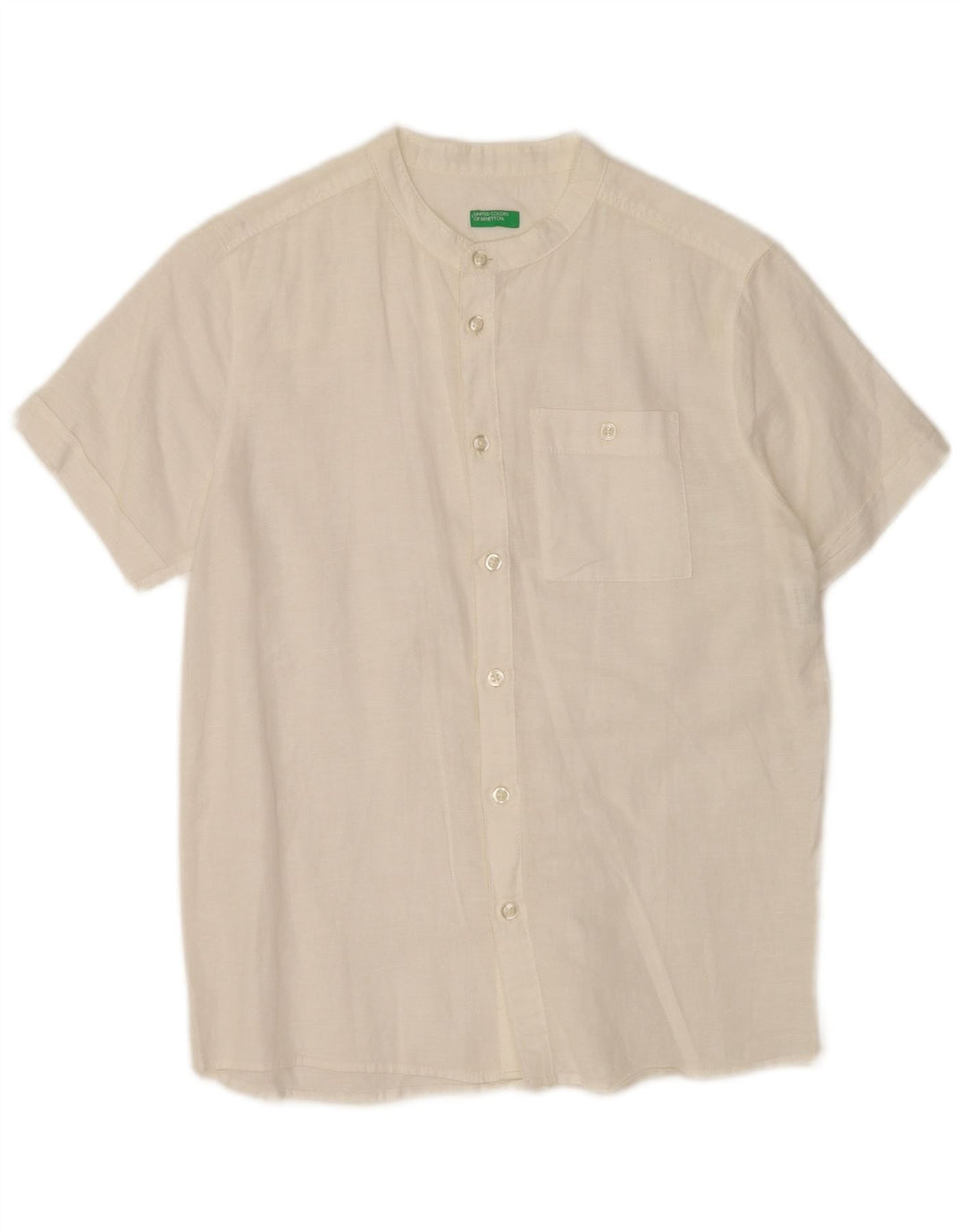 Benetton Boys Short Sleeve Shirt 11-12 Years 2XL  White Linen