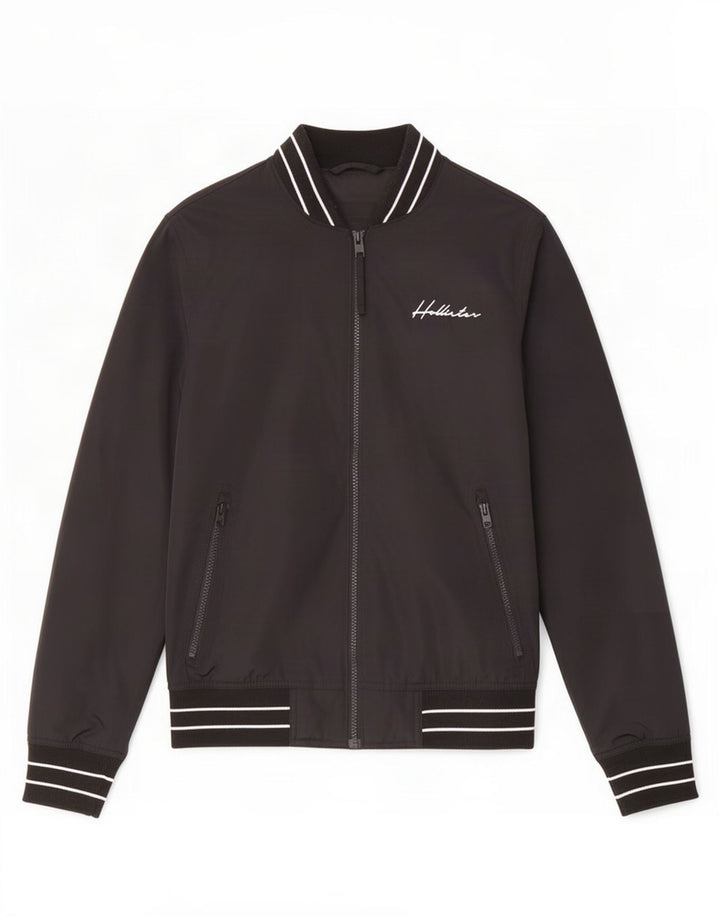Hollister Mens Bomber Jacket UK 34 XS Black Striped Polyester