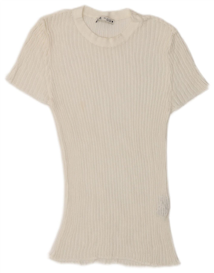 Zara Womens T-Shirt Top UK 10 Small White Viscose