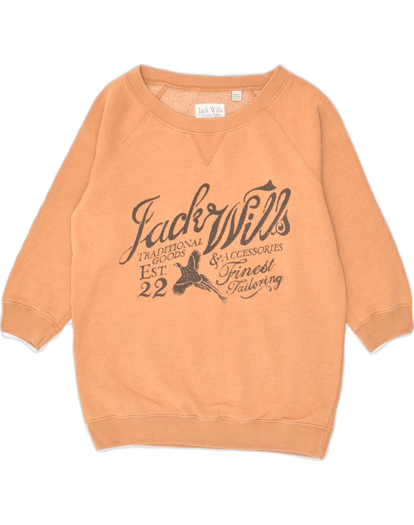 JACK WILLS Womens Graphic Sweatshirt Jumper UK 10 Small  Orange Cotton | Vintage Jack Wills | Thrift | Second-Hand Jack Wills | Used Clothing | Messina Hembry 