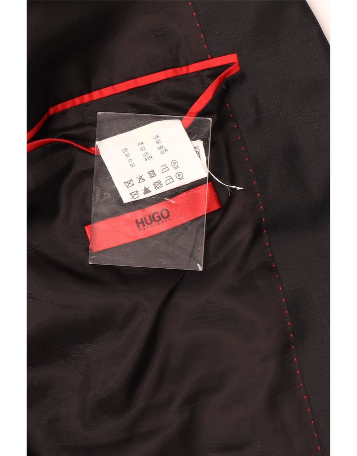 Hugo Boss Mens 2 Button Blazer Jacket EU 52 XL Black Wool