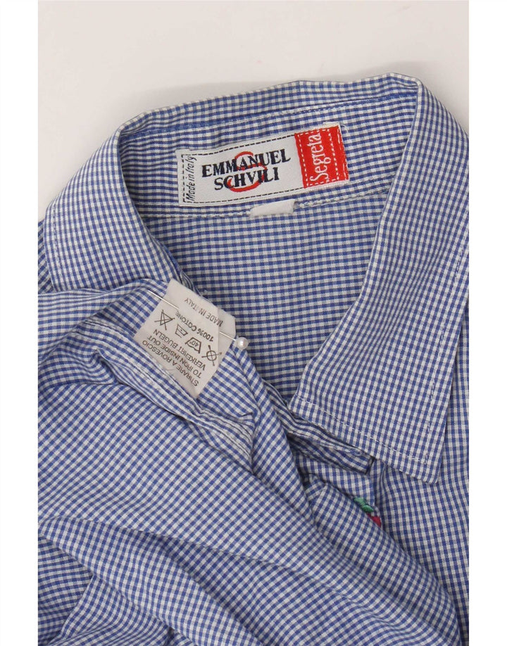 Emmanuel Schvili Womens Long Sleeve Regular Shirt UK 18 XL Blue Gingham