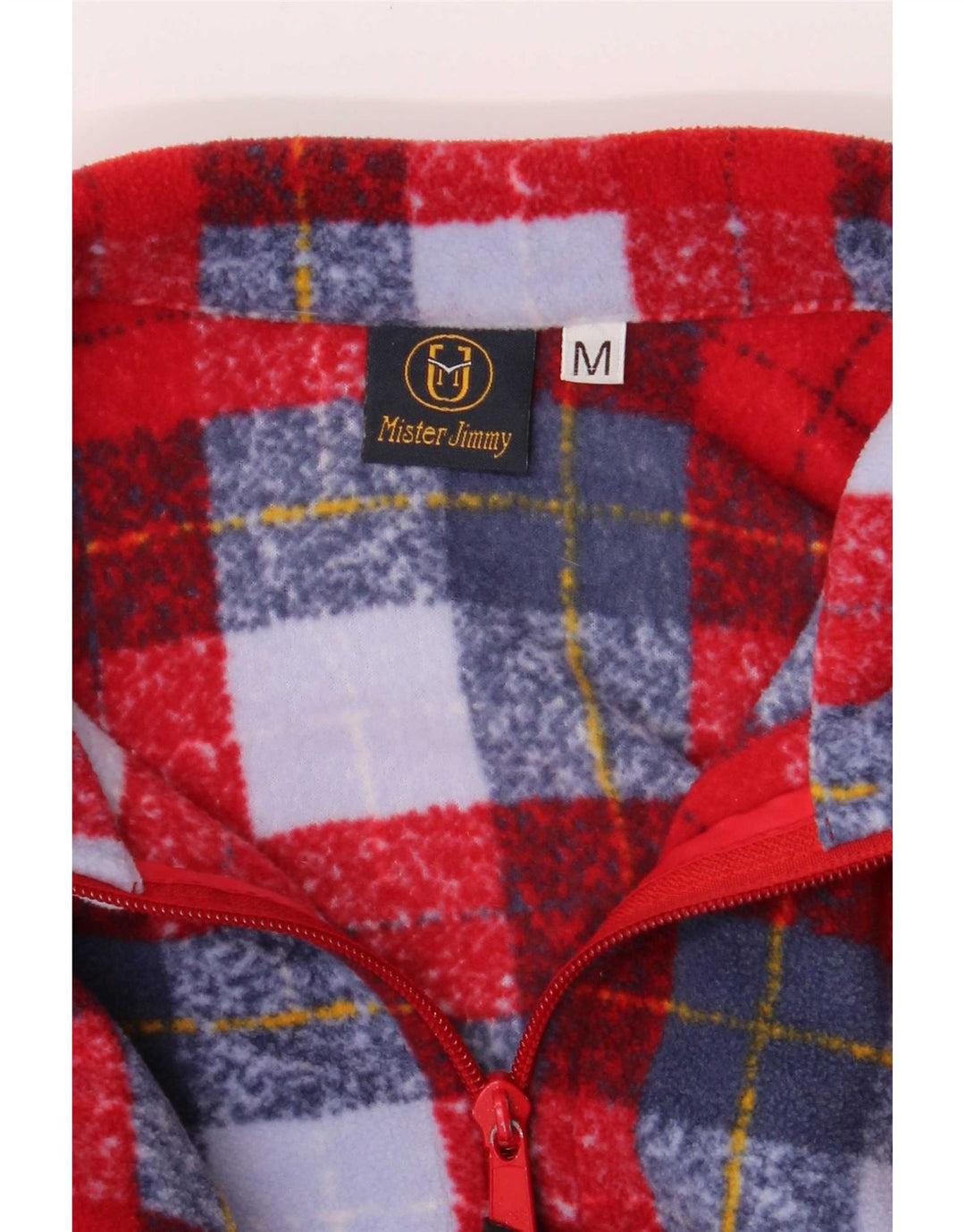 Vintage Mens Zip Neck Fleece Jumper Medium Red Plaid Polyester