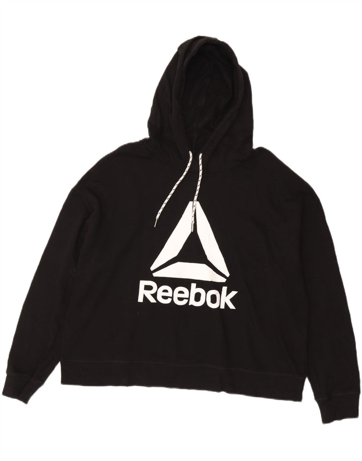 Reebok Womens Graphic Oversized Hoodie Jumper UK 16 Large Black