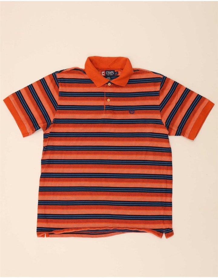 CHAPS Mens Polo Shirt Large Orange Striped Cotton