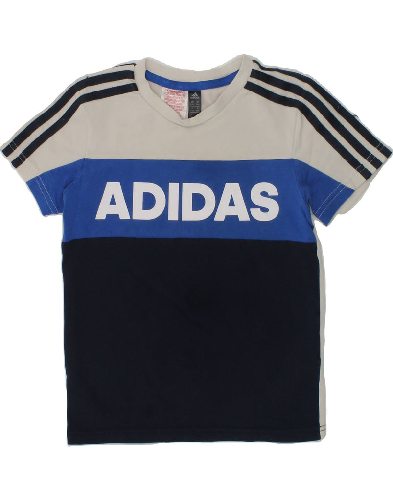 ADIDAS Boys Graphic T-Shirt Top 5-6 Years Grey Colourblock Cotton | Vintage Adidas | Thrift | Second-Hand Adidas | Used Clothing | Messina Hembry 