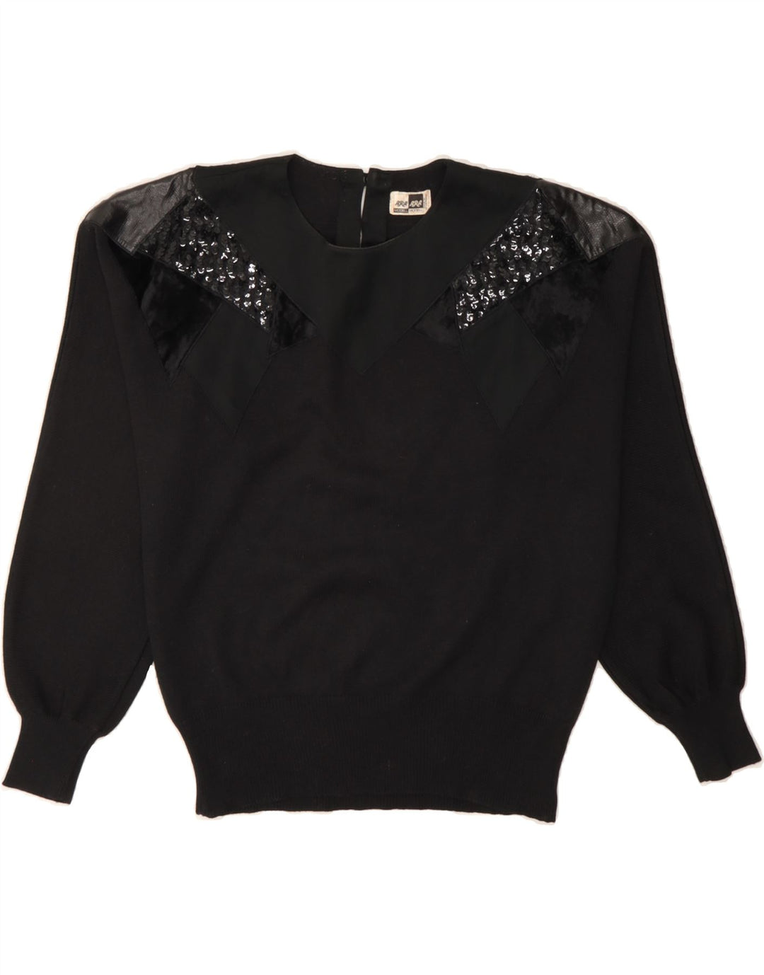 VINTAGE Womens Crew Neck Jumper Sweater EU 38 Medium Black Polyacrylic Vintage Vintage and Second-Hand Vintage from Messina Hembry 