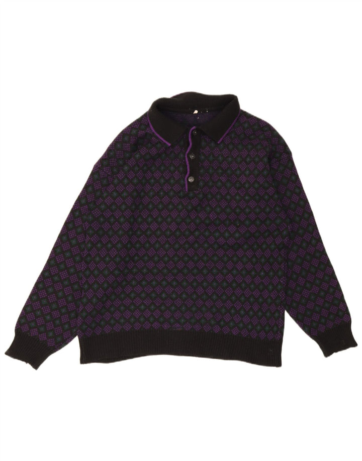 Vintage Mens Polo Neck Jumper Sweater Medium Multicoloured Geometric