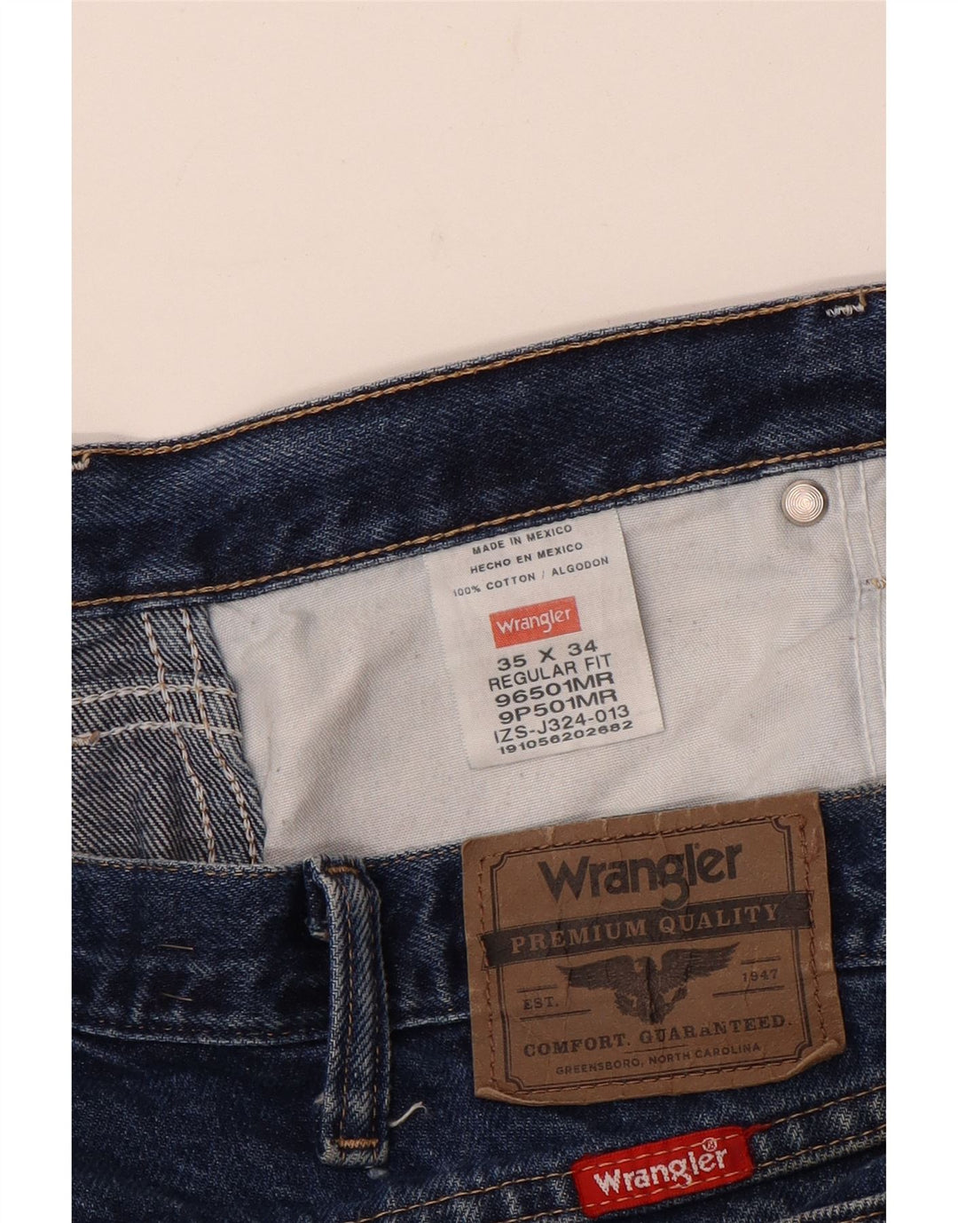 Wrangler Mens Regular Fit Straight Jeans W35 L30 Blue Cotton