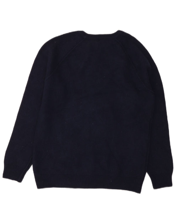 Benetton Womens Crew Neck Jumper Sweater UK 14 Medium Navy Blue Wool