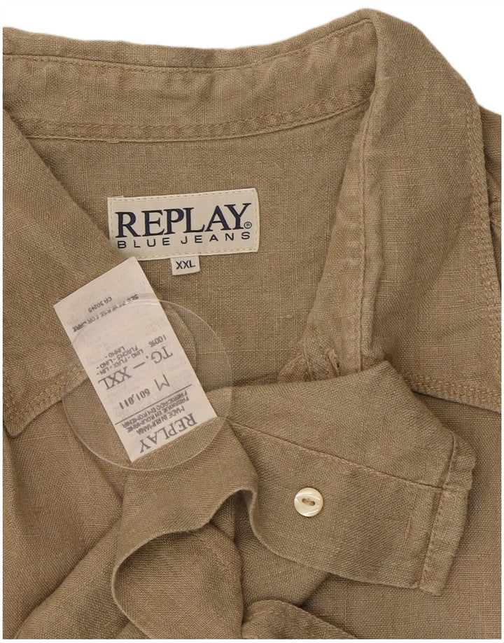 Replay Mens Shirt 2XL Beige Linen