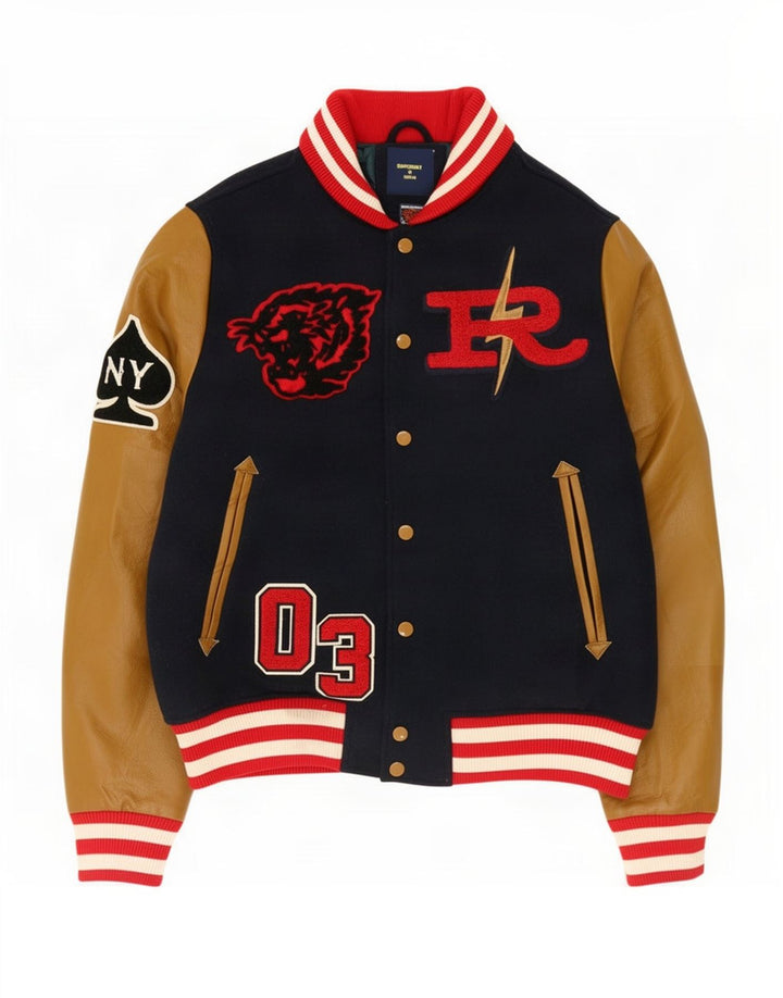 Superdry Mens Graphic Varsity Jacket UK 38 Medium Navy Blue Colourblock