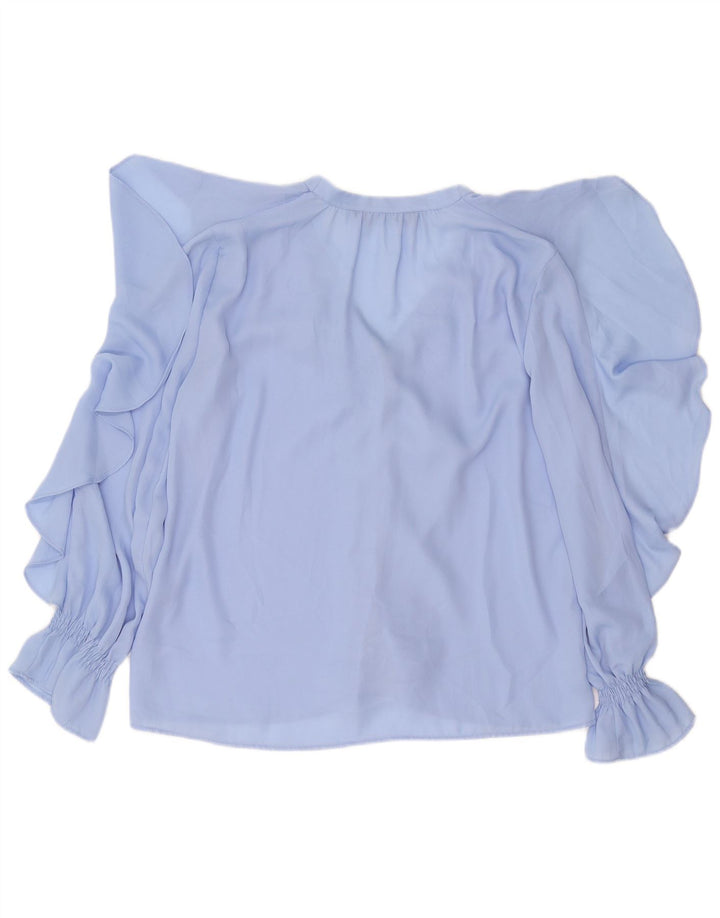 ZARA Womens Ruffle Front Shirt Blouse UK 14 Medium Blue