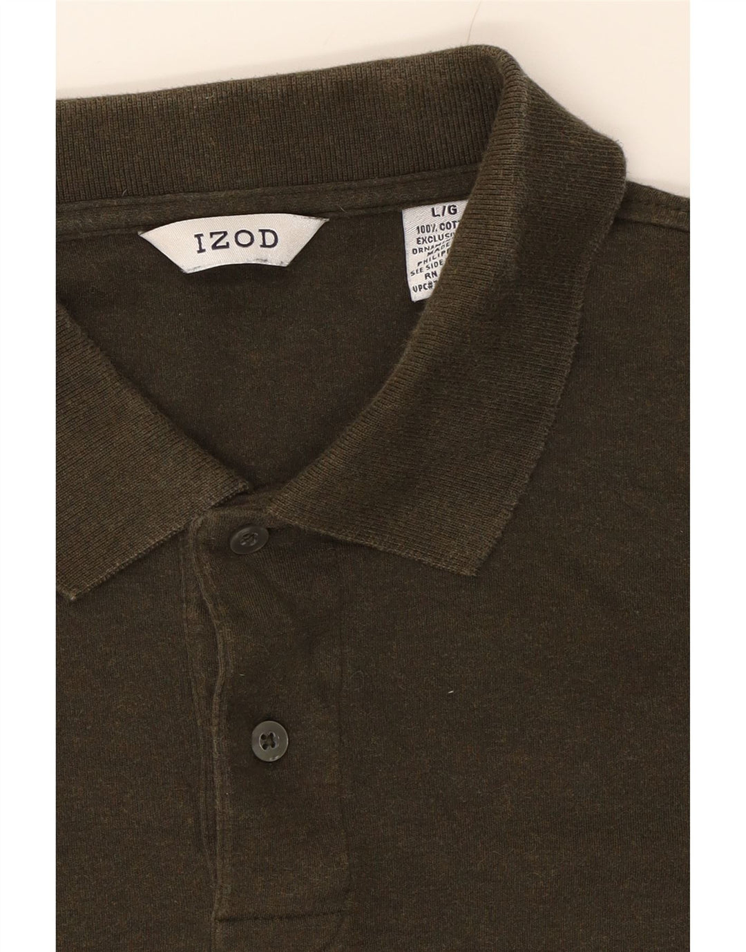 IZOD Mens Long Sleeve Polo Shirt Large Khaki Cotton Vintage Izod and Second-Hand Izod from Messina Hembry 