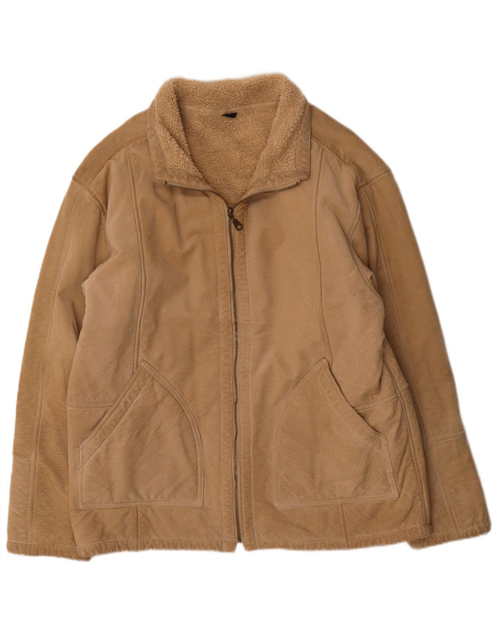 Vintage Mens Bomber Shearling Jacket UK 38 Medium Beige Shearling