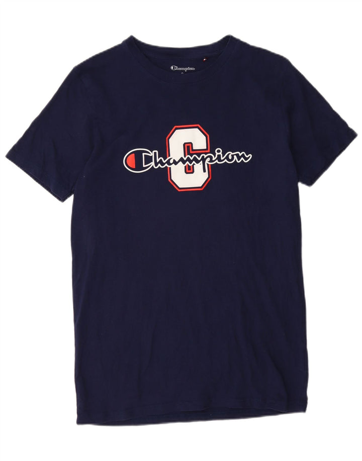 Champion Mens Graphic T-Shirt Top Small Navy Blue Cotton