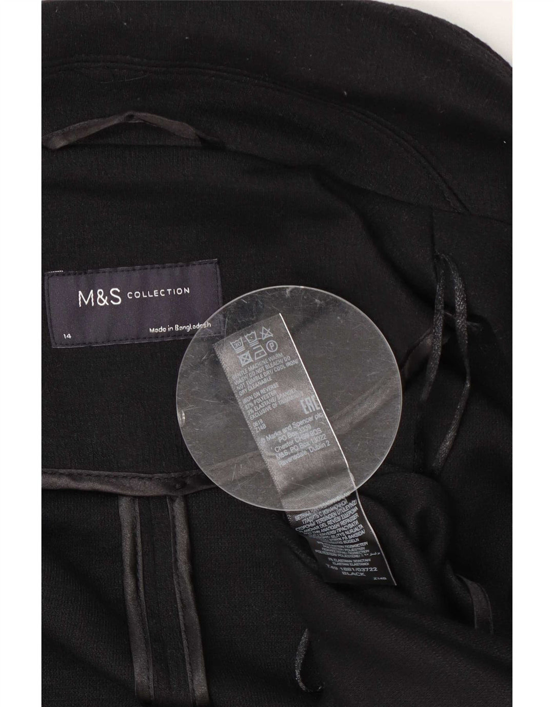 Marks & Spencer Womens Overcoat UK 14 Large Black Polyester