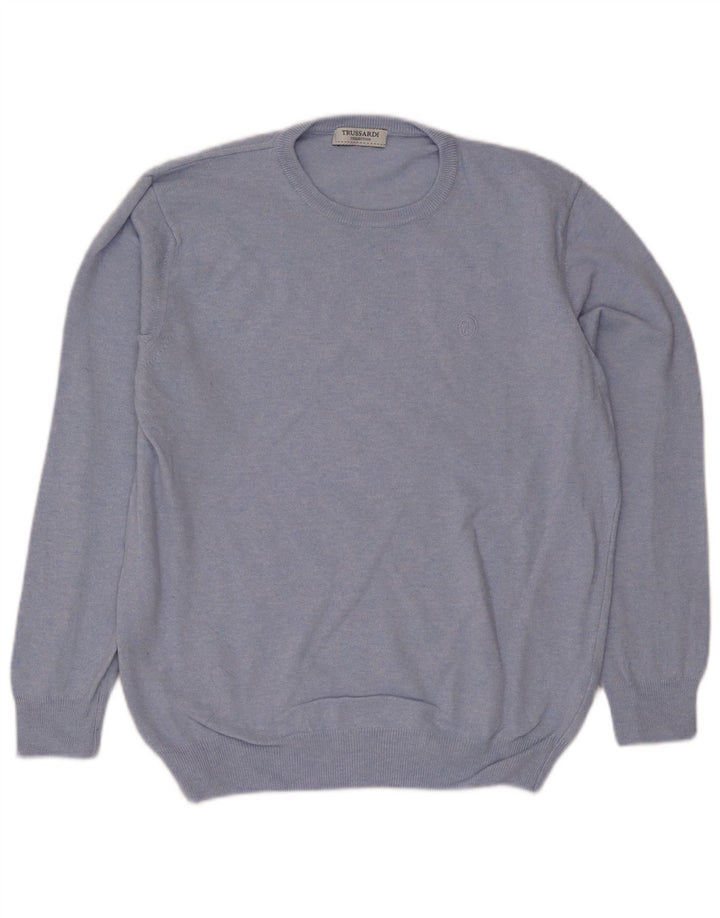 Trussardi Mens Crew Neck Jumper Sweater Medium Blue Wool
