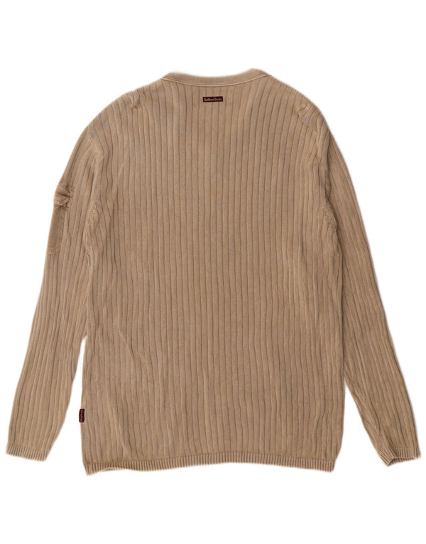 Marlboro Classics Mens V-Neck Jumper Sweater Large Beige Cotton Classic