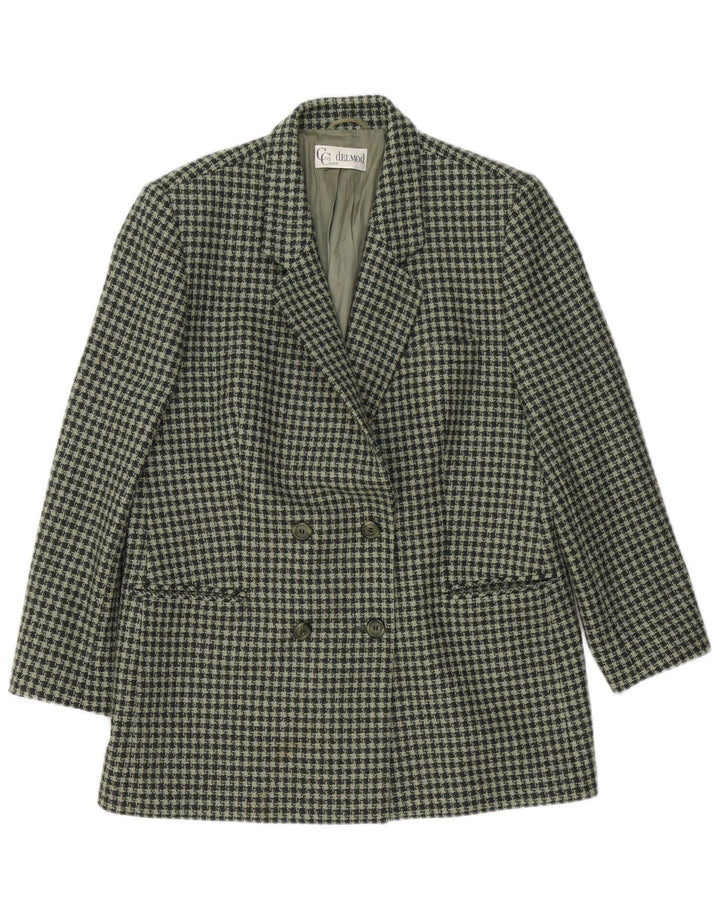 DELMOD Womens Longline Blazer Jacket IT 42 Medium Green Houndstooth