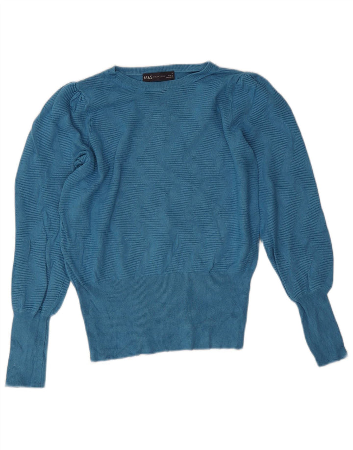 Marks & Spencer Womens Boat Neck Jumper Sweater UK 10 Small Blue Chevron