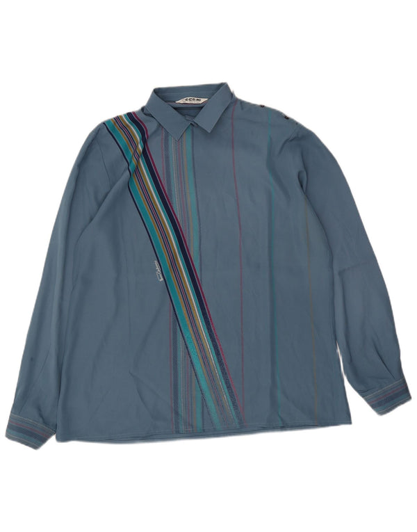 Vintage Womens Pullover Shirt IT 48 XL Blue Striped Polyester