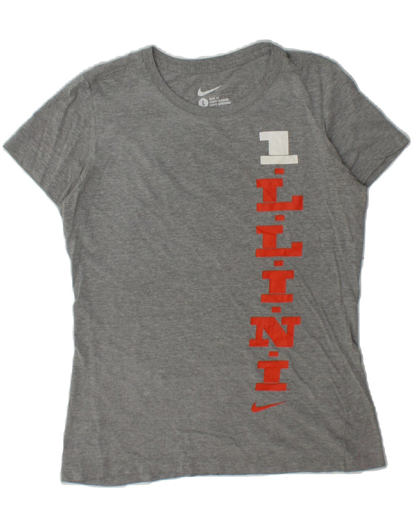 NIKE Womens Slim Fit Graphic T-Shirt Top UK 14 Large Grey Cotton Vintage Nike and Second-Hand Nike from Messina Hembry 