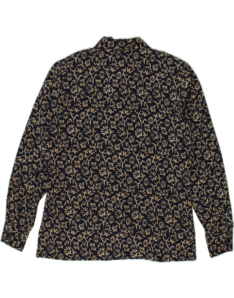 VINTAGE Womens Shirt UK 14 Medium Navy Blue Floral Polyester | Vintage Vintage | Thrift | Second-Hand Vintage | Used Clothing | Messina Hembry 