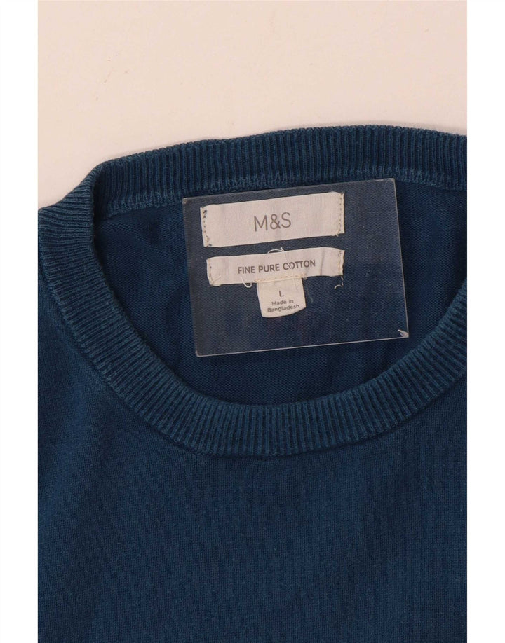 Marks & Spencer Mens Crew Neck Jumper Sweater Large Blue Cotton