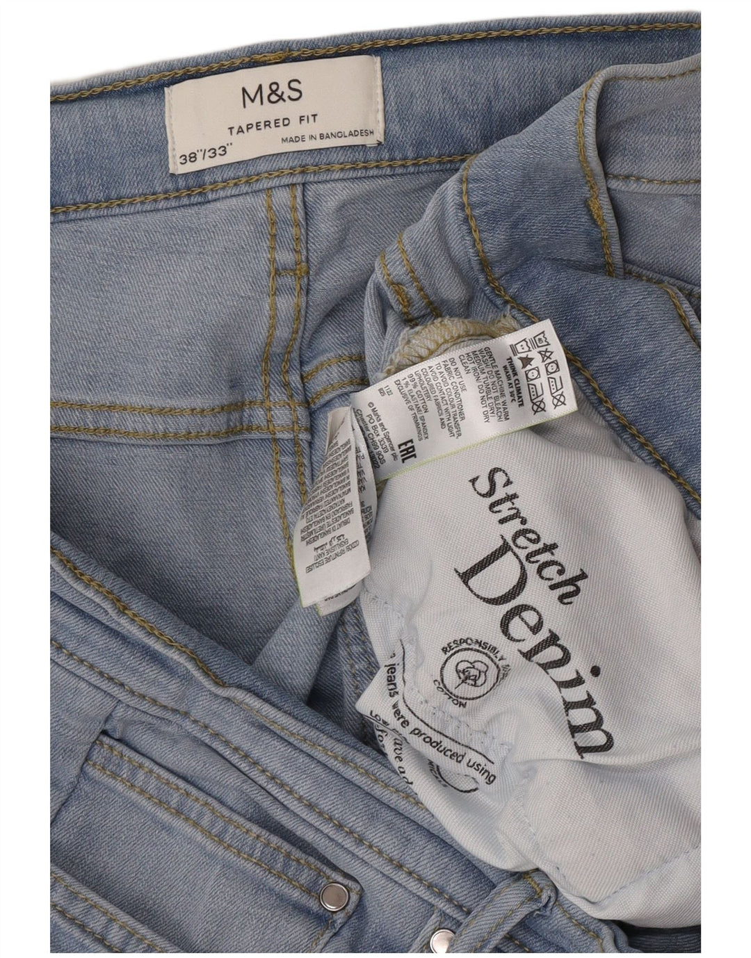 Marks & Spencer Mens Tapered Jeans W38 L30 Blue Cotton