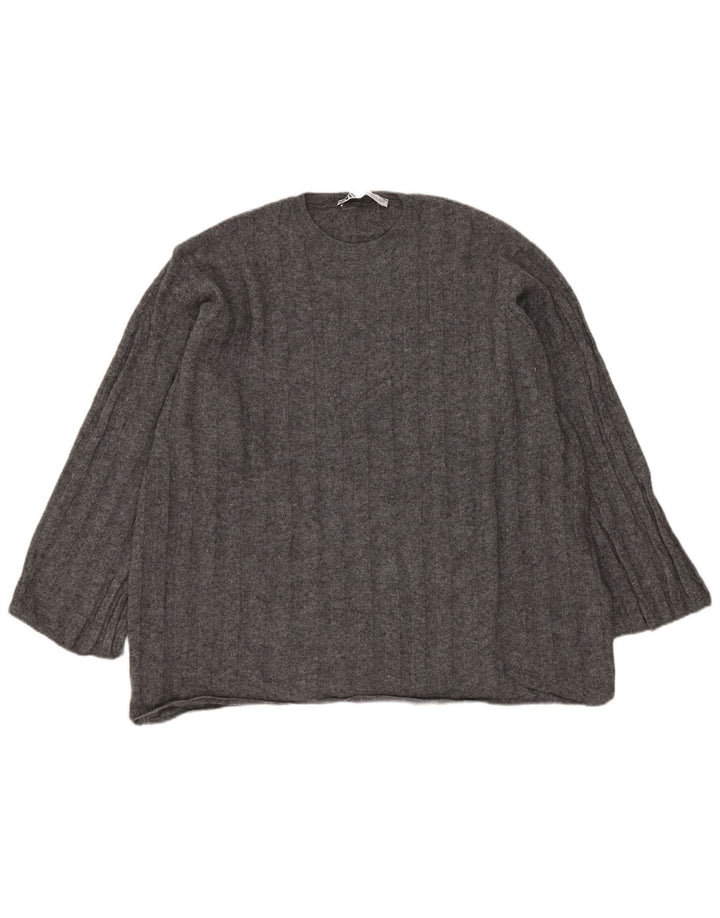 ZARA Womens Oversized Crew Neck Jumper Sweater UK 6 XS Grey Polyamide