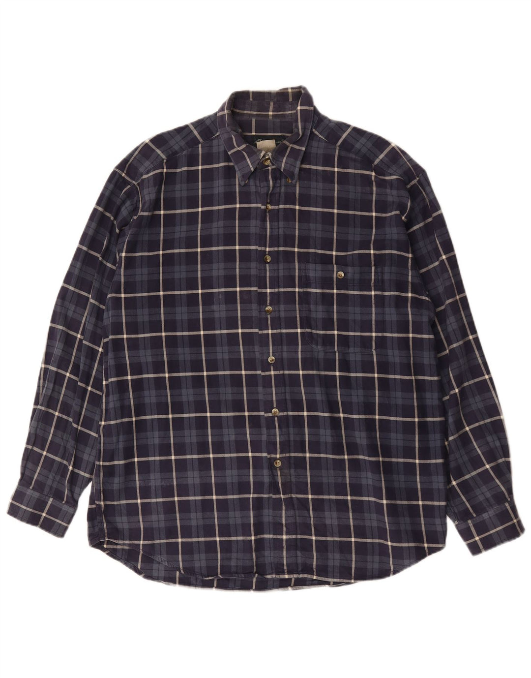 Eddie Bauer Mens Flannel Shirt Large Navy Blue Check Cotton