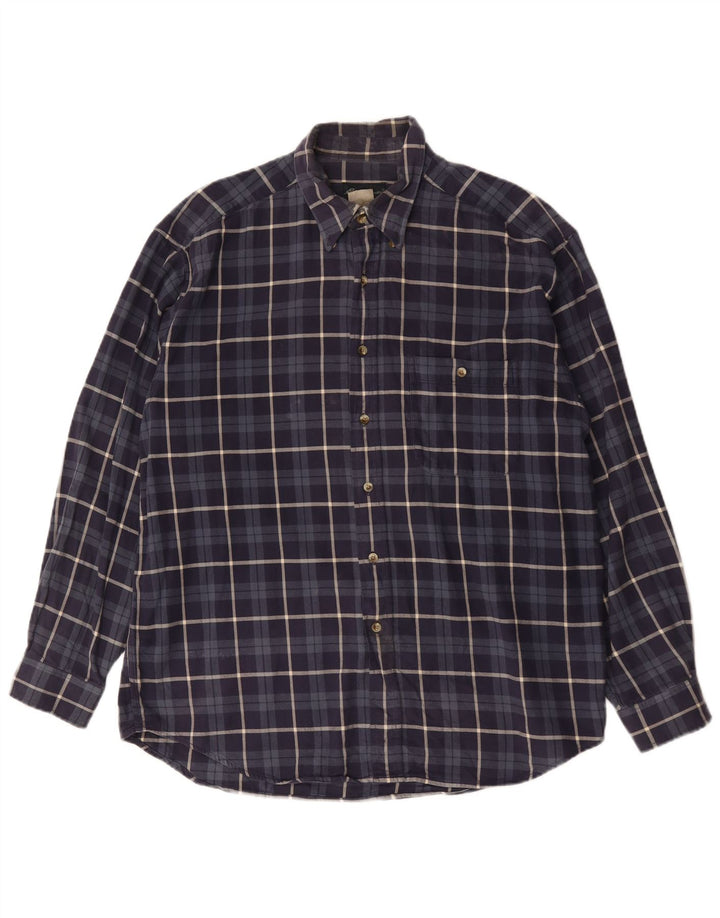 Eddie Bauer Mens Flannel Shirt Large Navy Blue Check Cotton