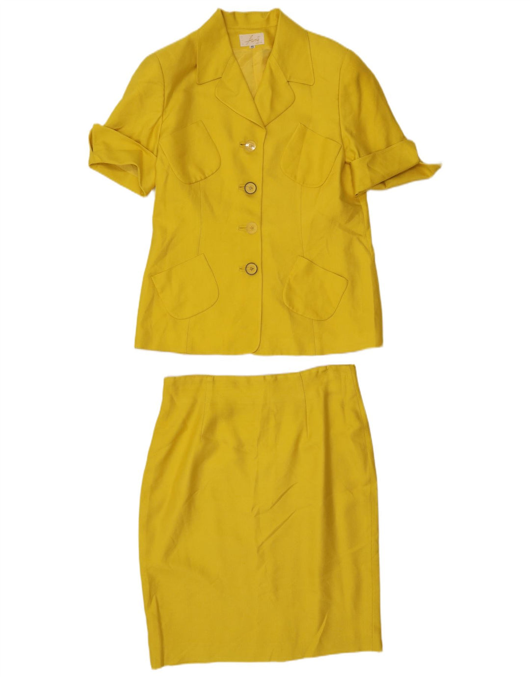 Vintage Womens 4 Button 2 Piece Skirt Set IT 46 Large W32  Yellow Silk