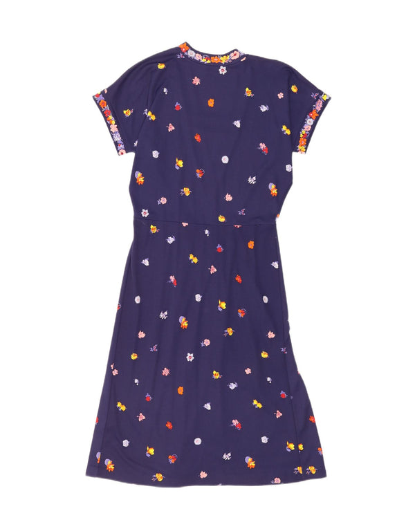Vintage Womens A-Line Dress UK 14 Medium Navy Blue Floral