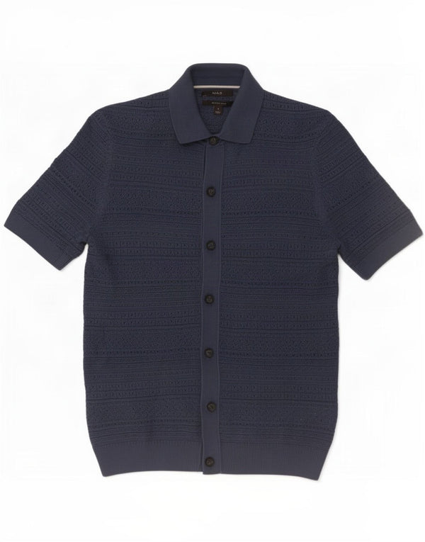 Marks & Spencer Mens Short Sleeve Cardigan Sweater Small Navy Blue Cotton