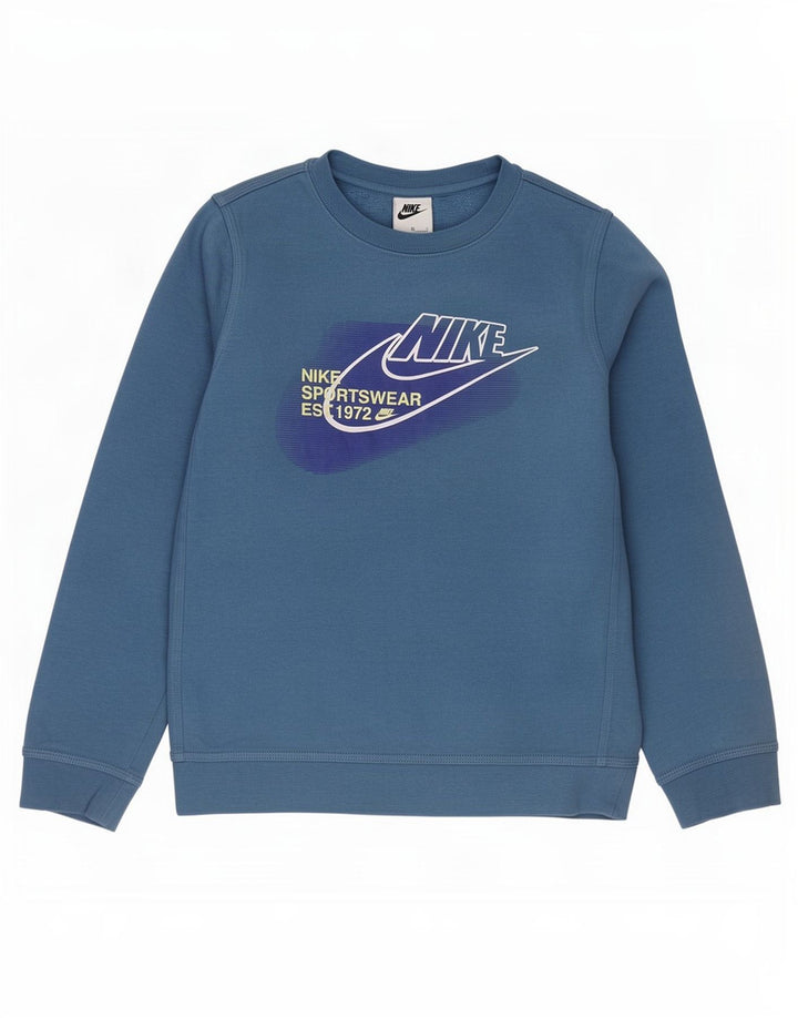 Nike Boys Graphic Sweatshirt Jumper 10-11 Years Medium Blue Cotton