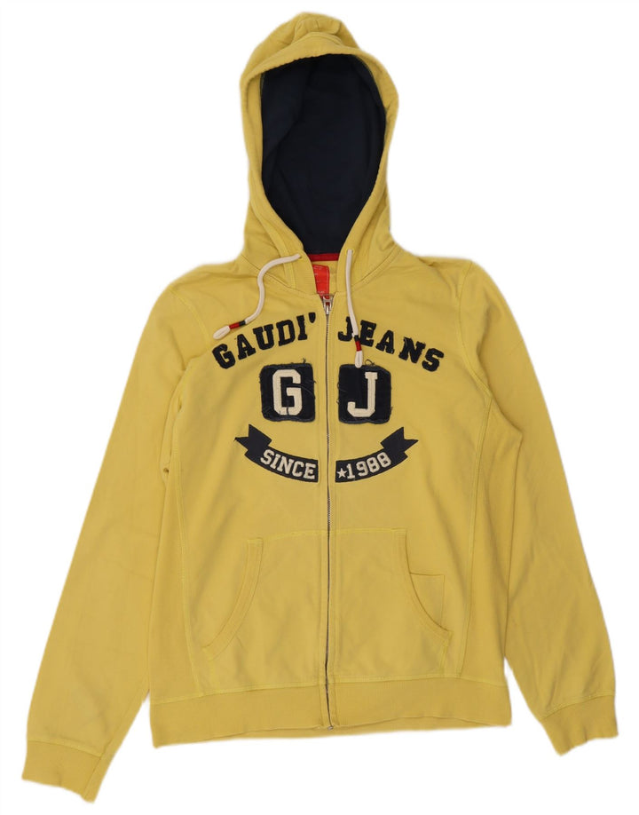 Gaudi Womens Graphic Zip Hoodie Sweater UK 12 Medium Yellow