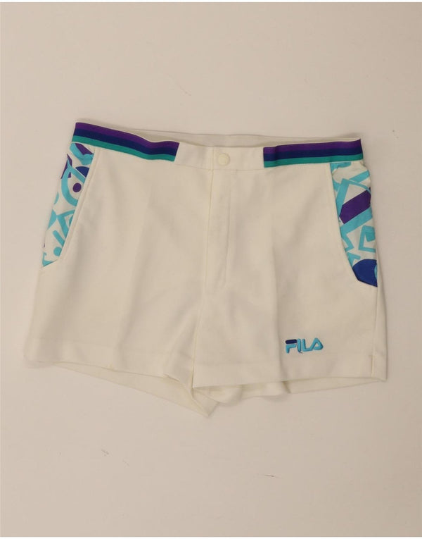 Fila Womens High Waist Casual Shorts IT 48 XL W30 White Geometric