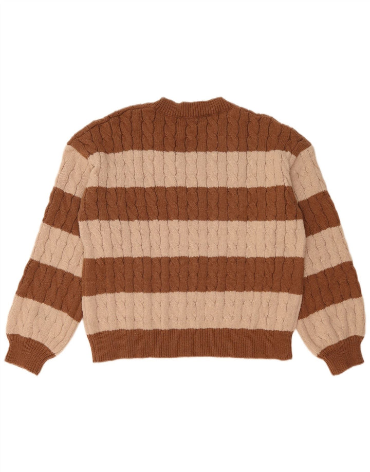 SHEIN Womens V-Neck Jumper Sweater UK 14 Medium Brown Colourblock