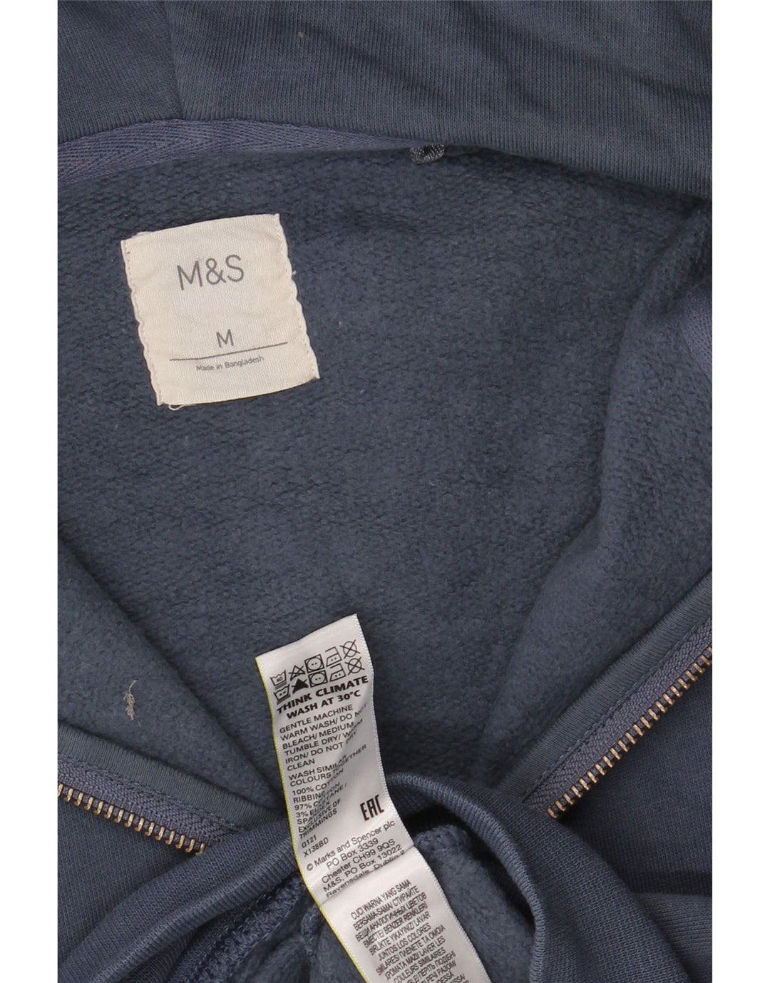 Marks & Spencer Mens Zip Hoodie Sweater Medium Navy Blue Cotton