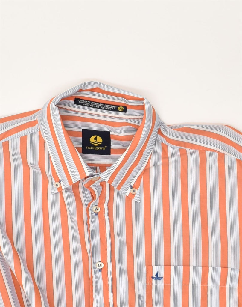 NAVIGARE Mens Shirt Large Orange Striped Cotton | Vintage Navigare | Thrift | Second-Hand Navigare | Used Clothing | Messina Hembry 