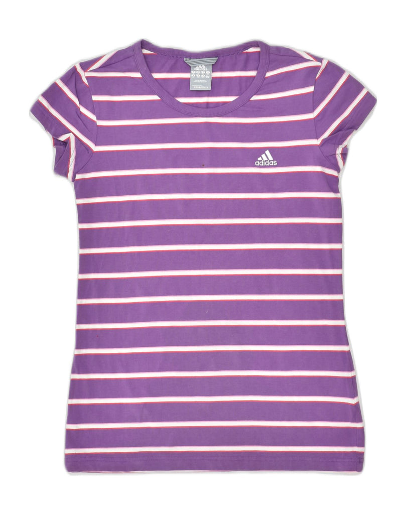 ADIDAS Womens T-Shirt Top UK 14 Large Purple Striped Cotton | Vintage Adidas | Thrift | Second-Hand Adidas | Used Clothing | Messina Hembry 