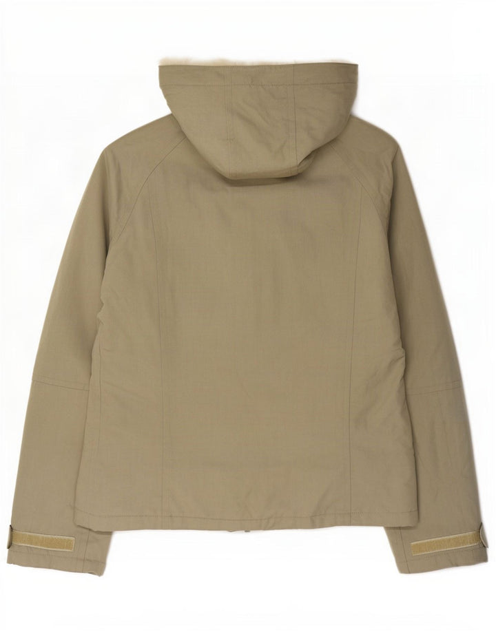 Woolrich Mens Hooded Shearling Jacket UK 40 Large Khaki Nylon