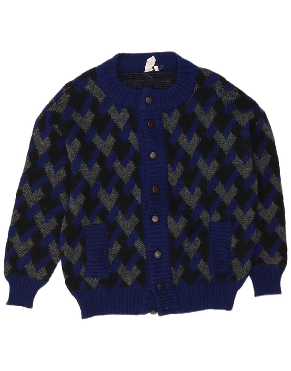 Vintage Mens Cardigan Sweater IT 52 Large Navy Blue Geometric Wool
