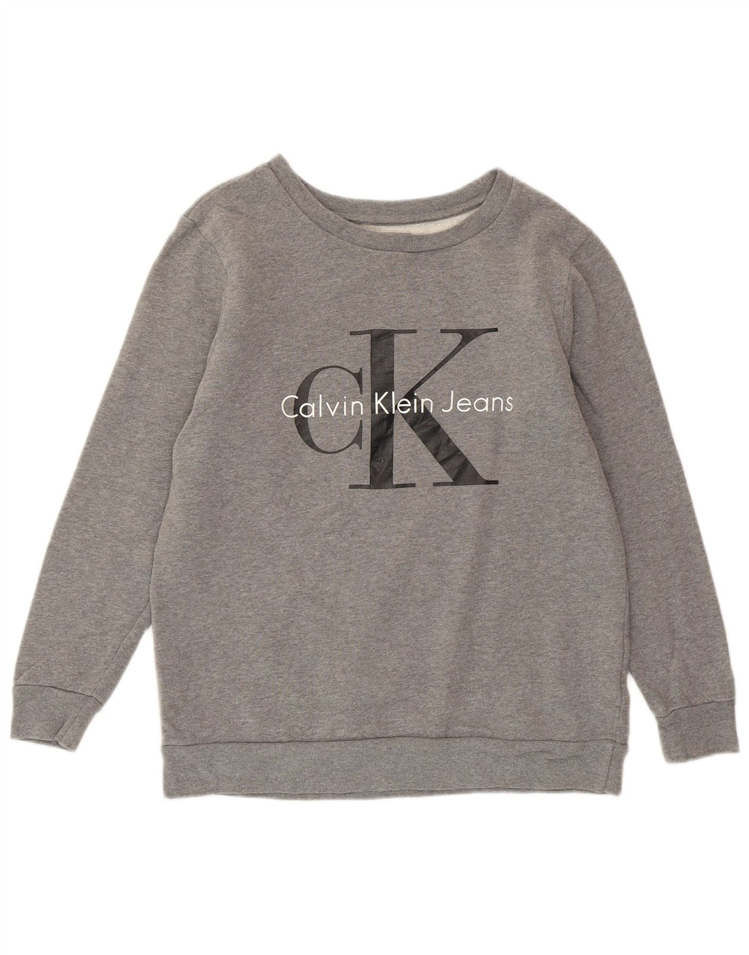 CALVIN KLEIN JEANS Womens Oversized Sweatshirt Jumper UK 6 XS Grey Flecked