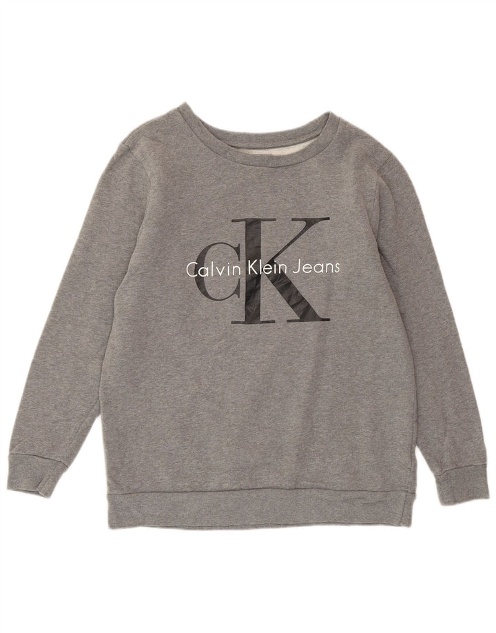 CALVIN KLEIN JEANS Womens Oversized Sweatshirt Jumper UK 6 XS Grey Flecked