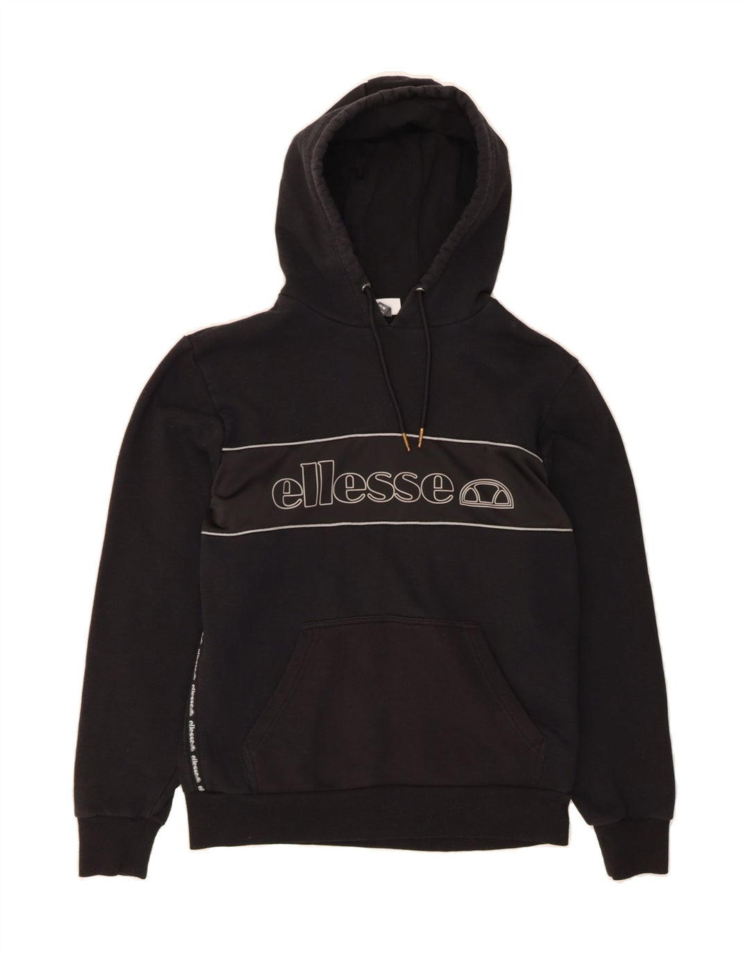 ELLESSE Mens Graphic Hoodie Jumper Medium Black Cotton Vintage Ellesse and Second-Hand Ellesse from Messina Hembry 