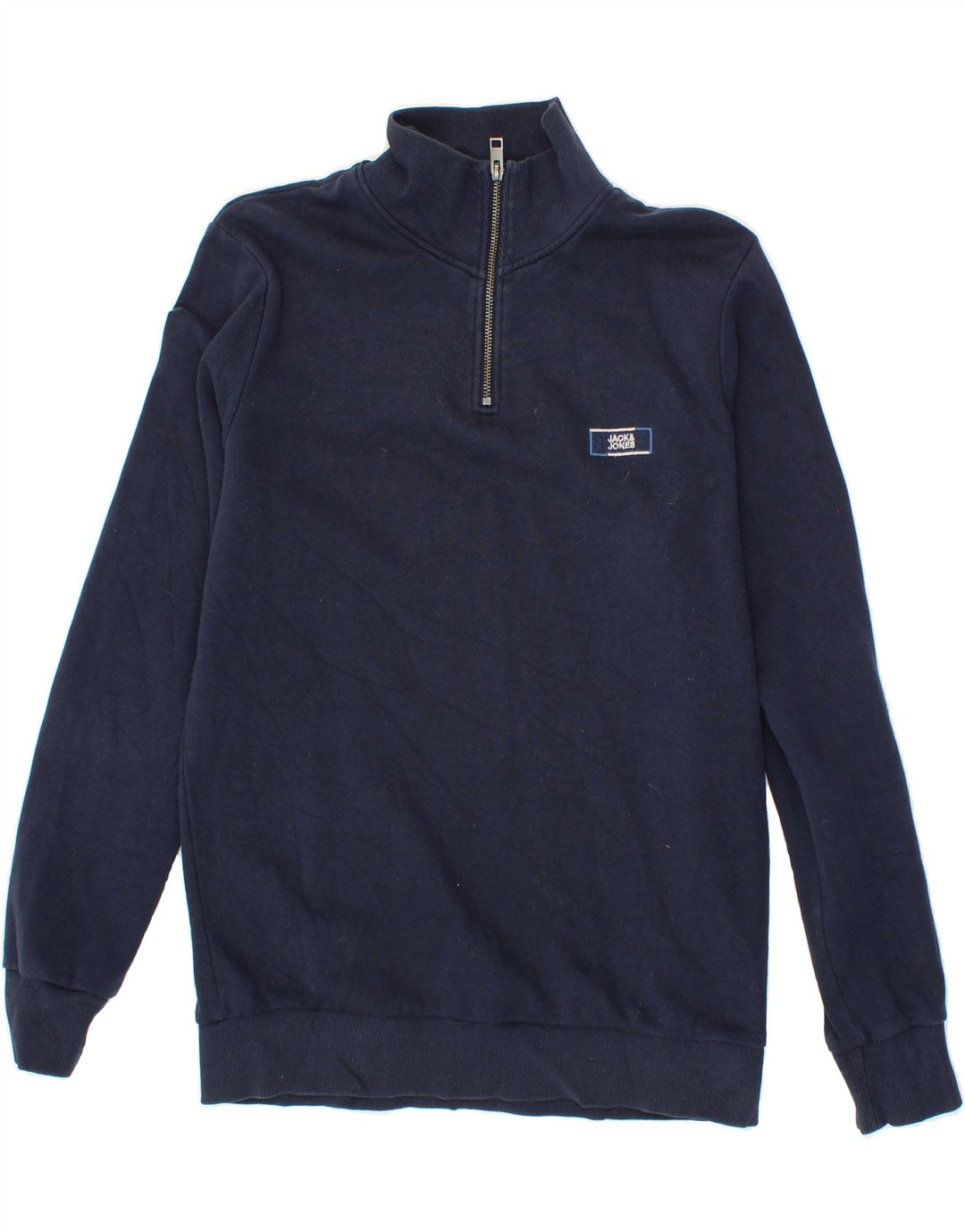 JACK & JONES Mens Zip Neck Sweatshirt Jumper Medium Navy Blue Cotton Vintage Jack & Jones and Second-Hand Jack & Jones from Messina Hembry 