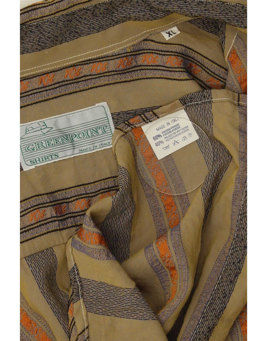 Vintage Mens Shirt XL Khaki Striped Viscose